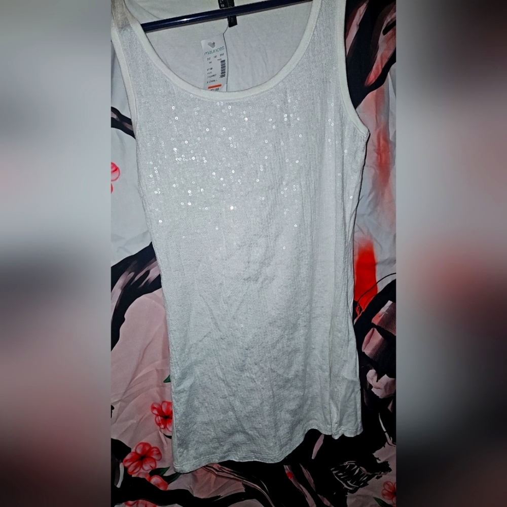 Maurice's White Sparkly Sequined Tank Top